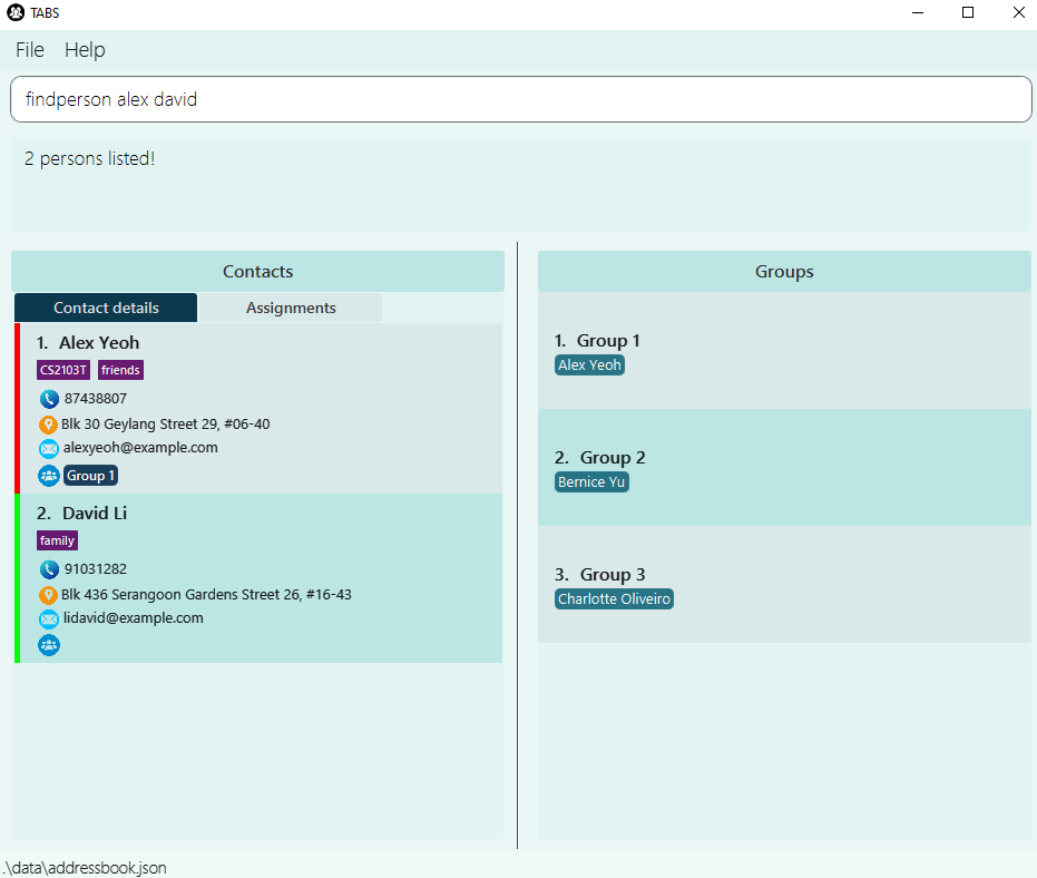 result for 'find alex david'